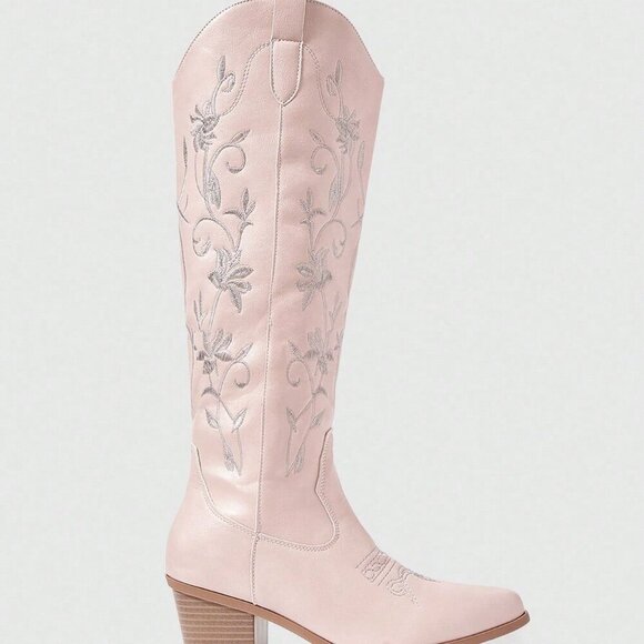 Pink Women's Butterfly Wing Embroidery Western Boots - Picture 3 of 5